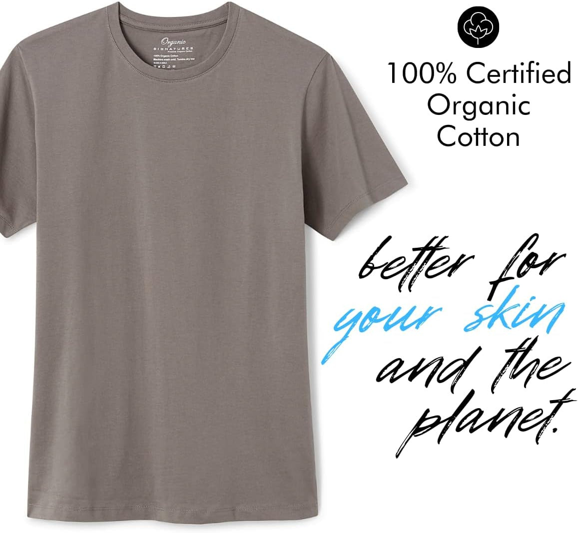 Crewneck 100% Certified Organic Cotton, Soft Shirts for Men