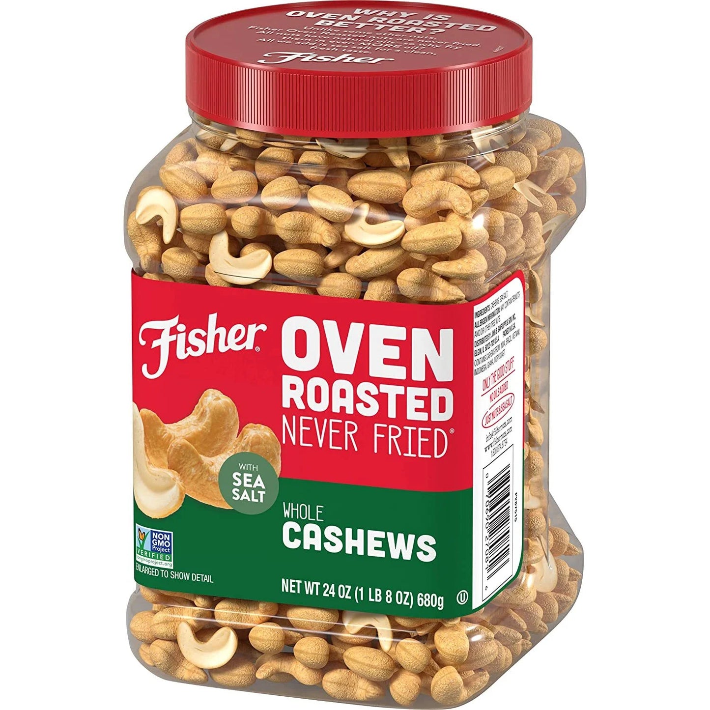 Fisher Snack Oven Roasted Never Fried Whole Cashews, 24 Ounces