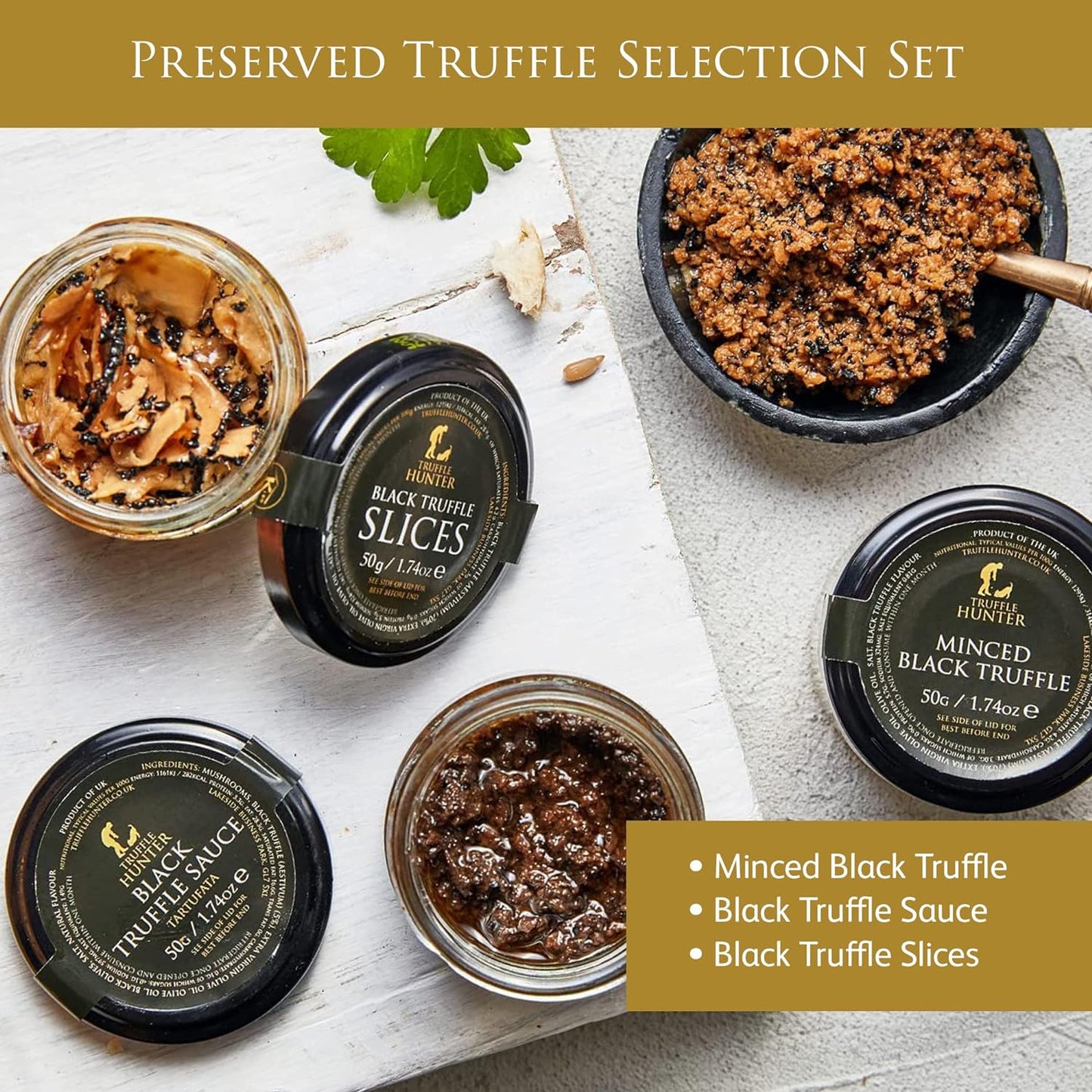 - Preserved Black Truffle Selection - Minced Truffle, Truffle Slices, Truffle Sa