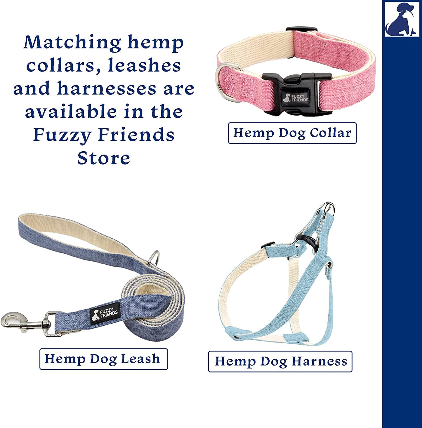 Dark Blue Hemp Dog Leash. Chemical Free, Environmental Friendly, Great for Sensi