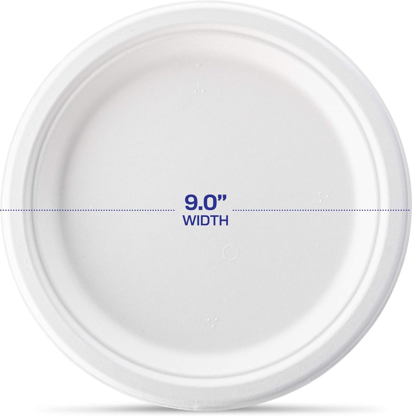 9 Inch round Disposable White Bagasse Dinner Plate, 100% Compostable Natural Sug