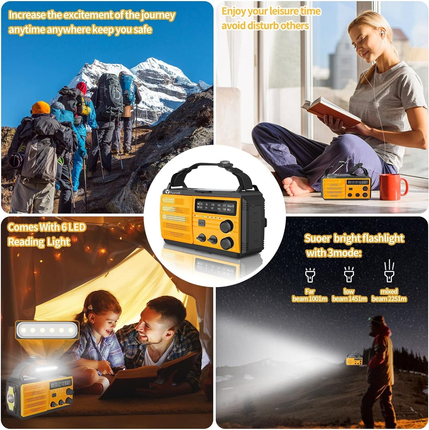 Emergency-Radio, 8000Mah Portable Weather Solar Radios with Hand Crank,Reading L