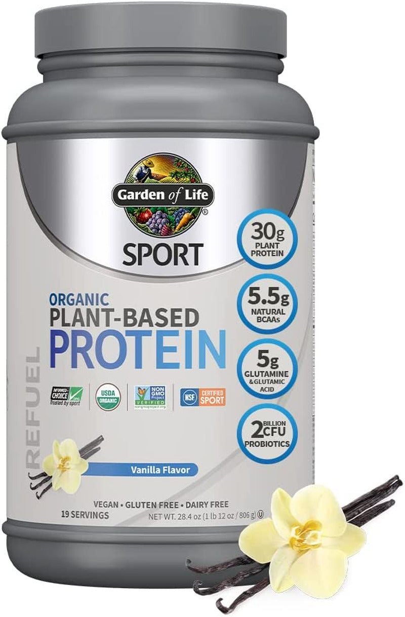 Organic Vegan Sport Protein Powder, Vanilla - Probiotics, Bcaas, 30G Plant Prote