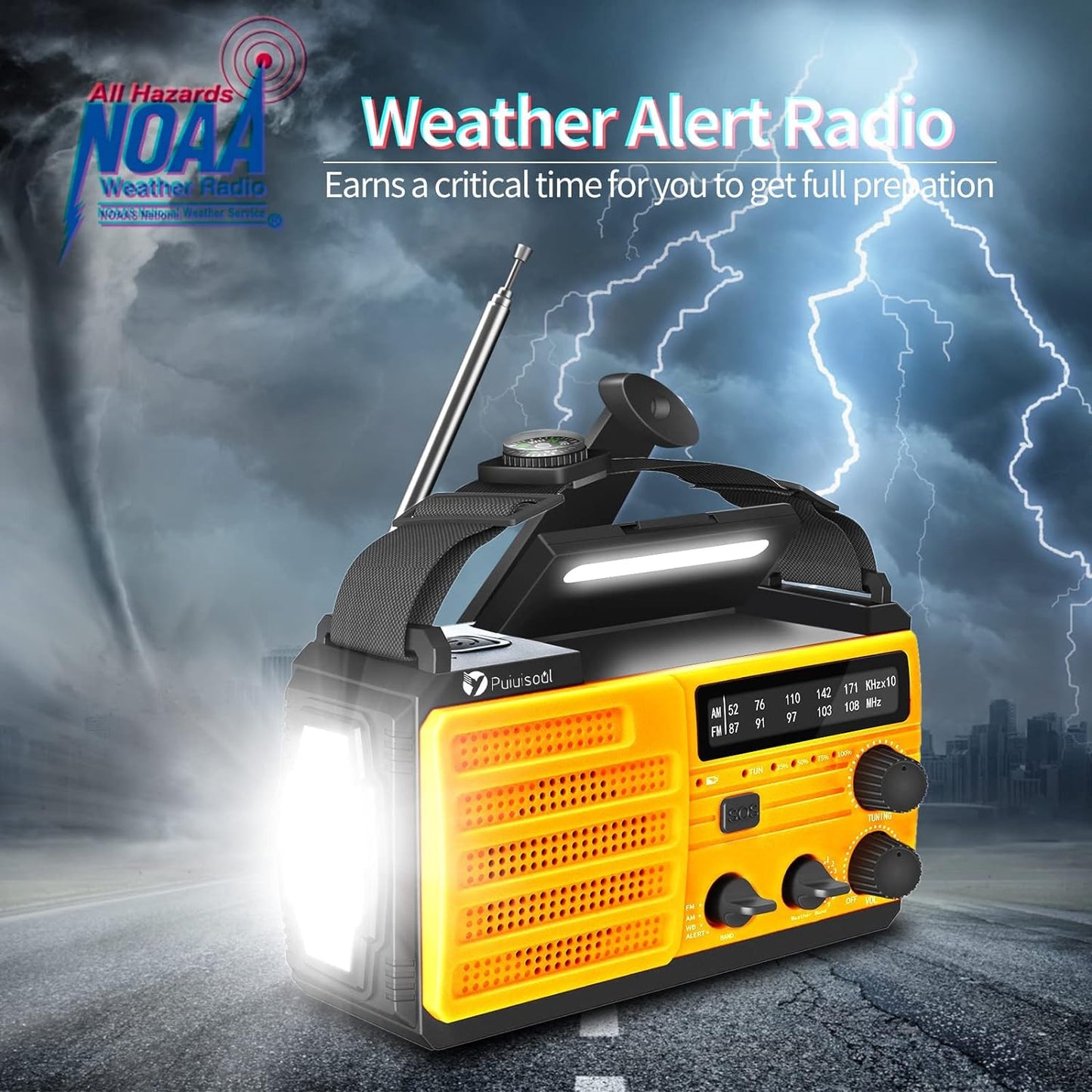 Emergency-Radio, 8000Mah Portable Weather Solar Radios with Hand Crank,Reading L