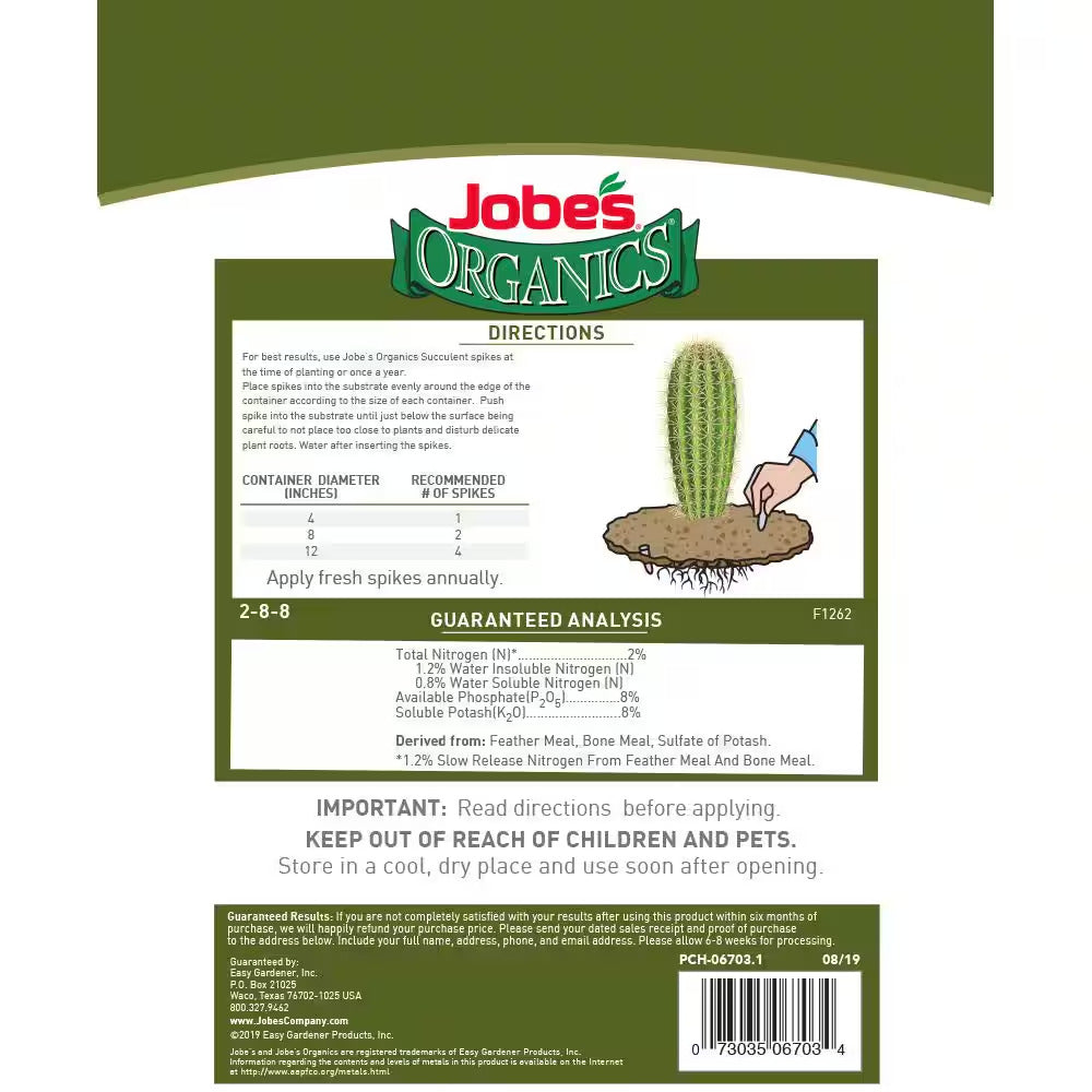 0.13 Lb. Organic Succulent Plant Food Fertilizer Spikes OMRI Registered (12-Pack