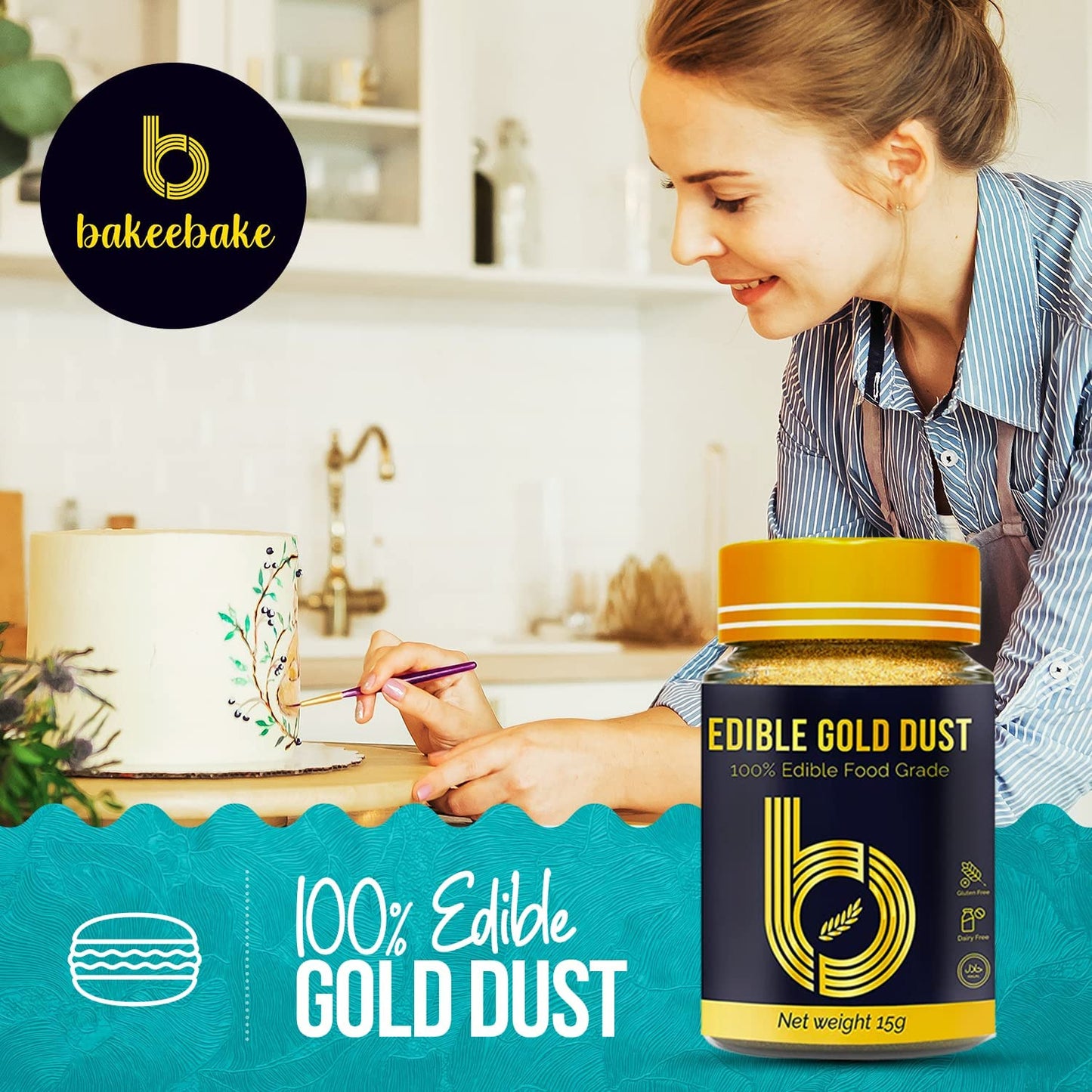 Gold Luster Dust Edible 15G - Edible Glitter for Drinks & Desserts - Gluten Free