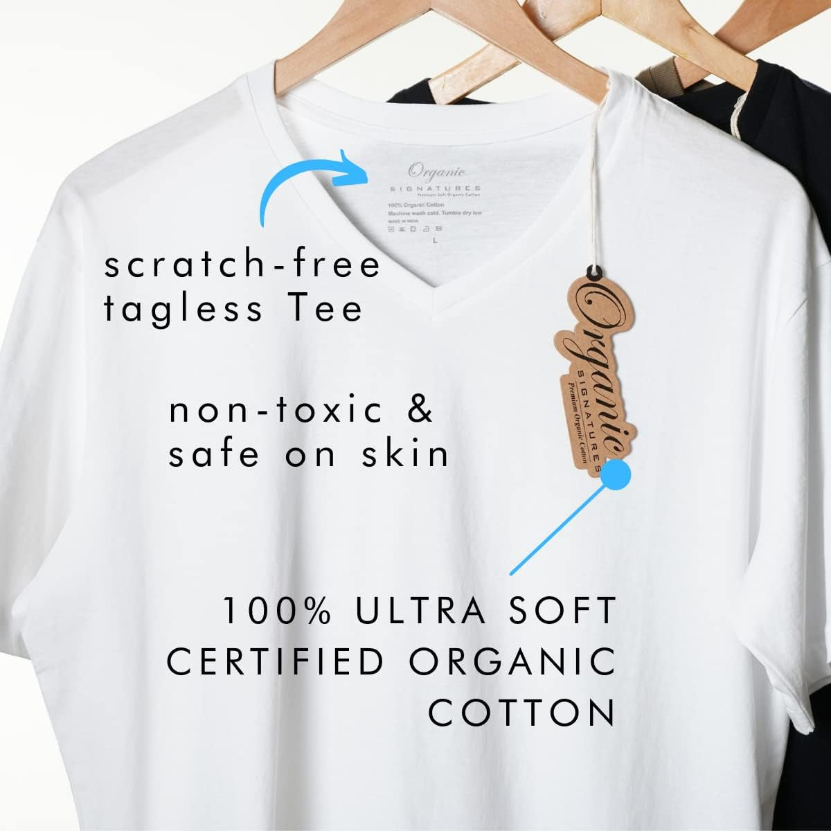 V-Neck 100% Certified Organic Cotton, Soft T-Shirts for Men