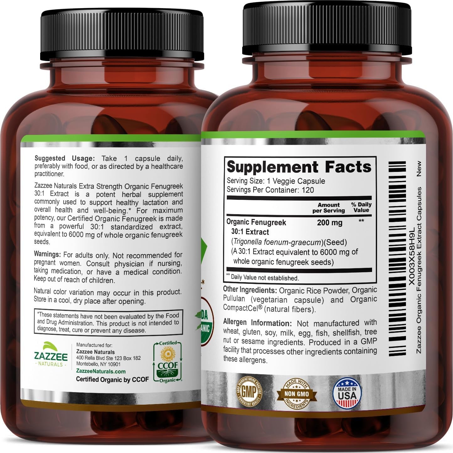 USDA Organic Fenugreek 30:1 Extract, 6000 Mg Strength, 120 Vegan Capsules, 4 Mon