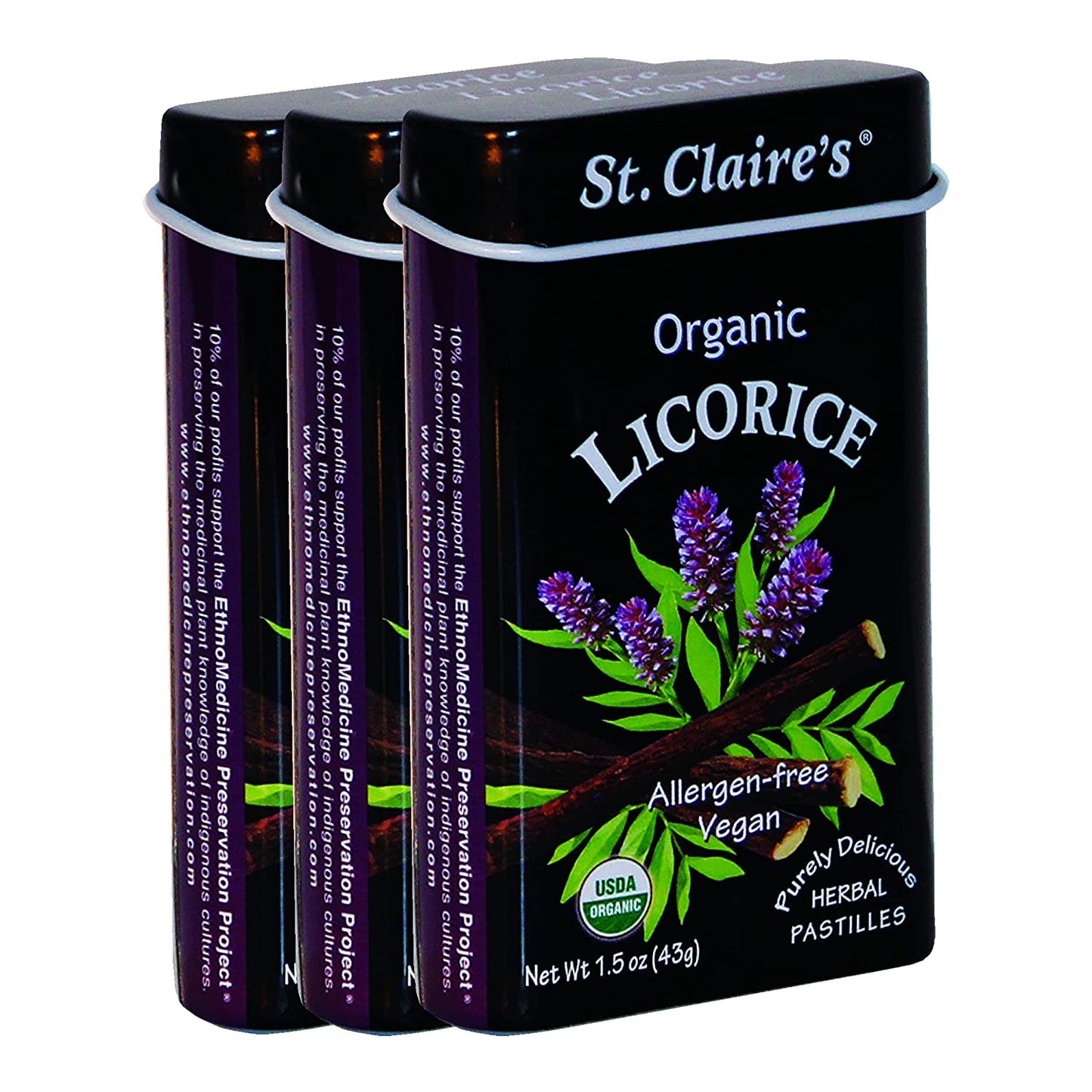 St. Claire'S Organic Herbal Pastilles, (Licorice, 1.5 Ounce Tin, Bundle of 3) |