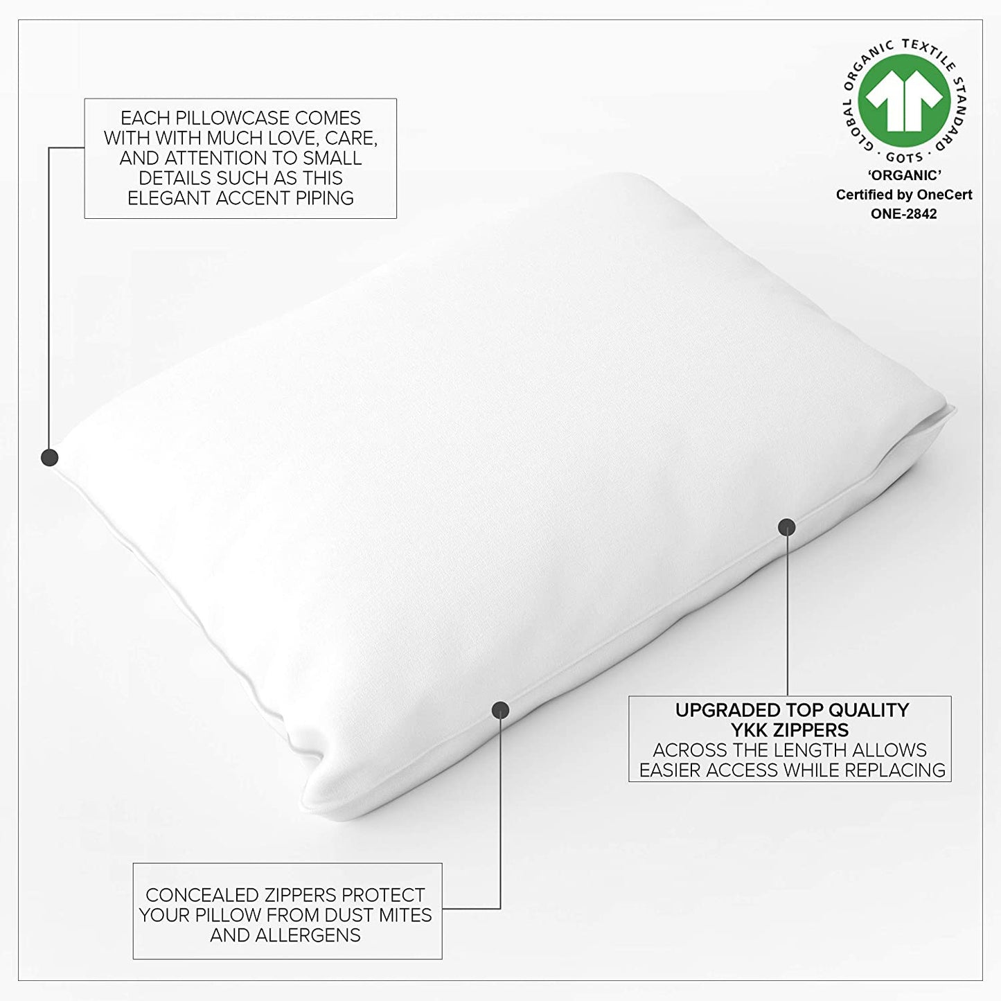 Organic Pillow Protector (Set of 2) GOTS Certified Organic Cotton Pillow Cases Z