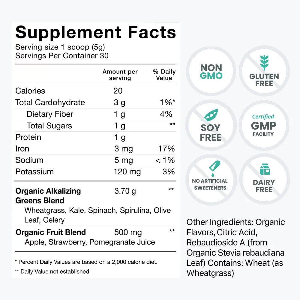 Heartgreens | Superfood Organic Powder with Wheatgrass, Kale, Spinach, and Spiru