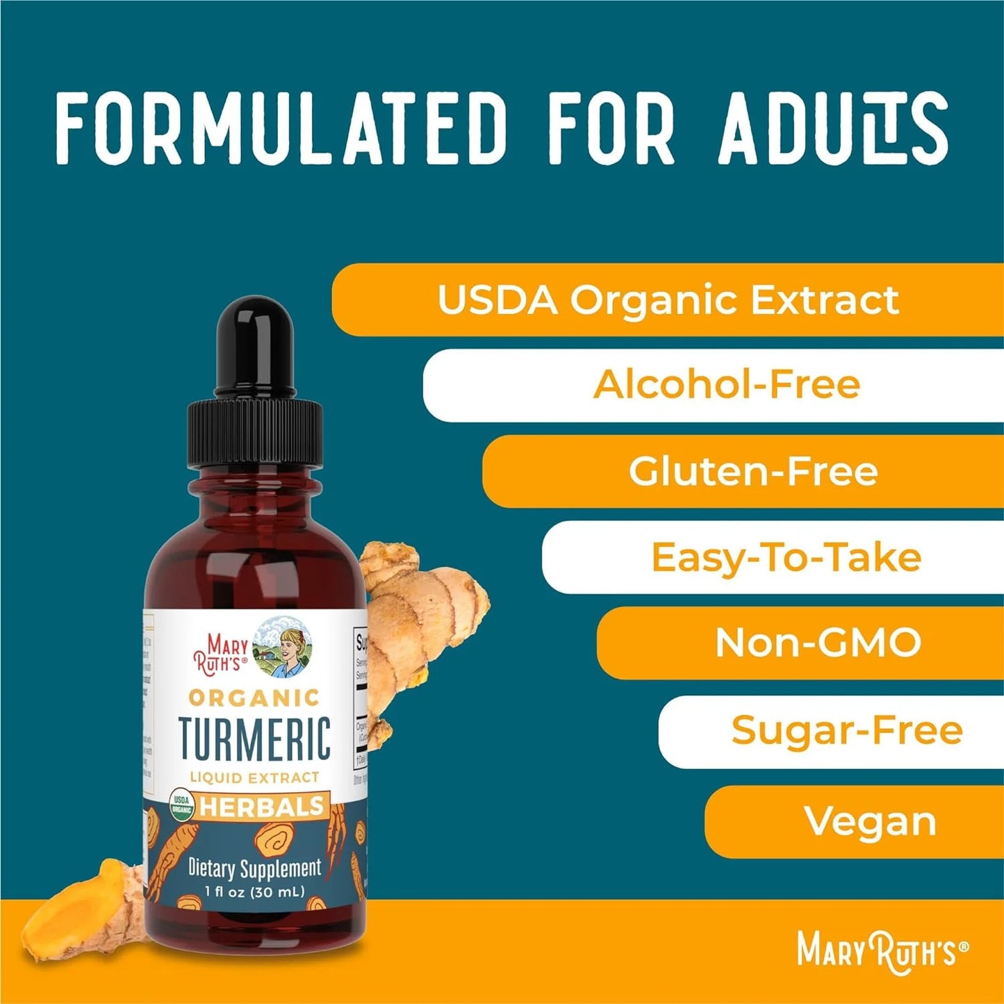 USDA Organic Turmeric Liquid Drops | Herbal Supplement | Joint Support, Anti-Inf