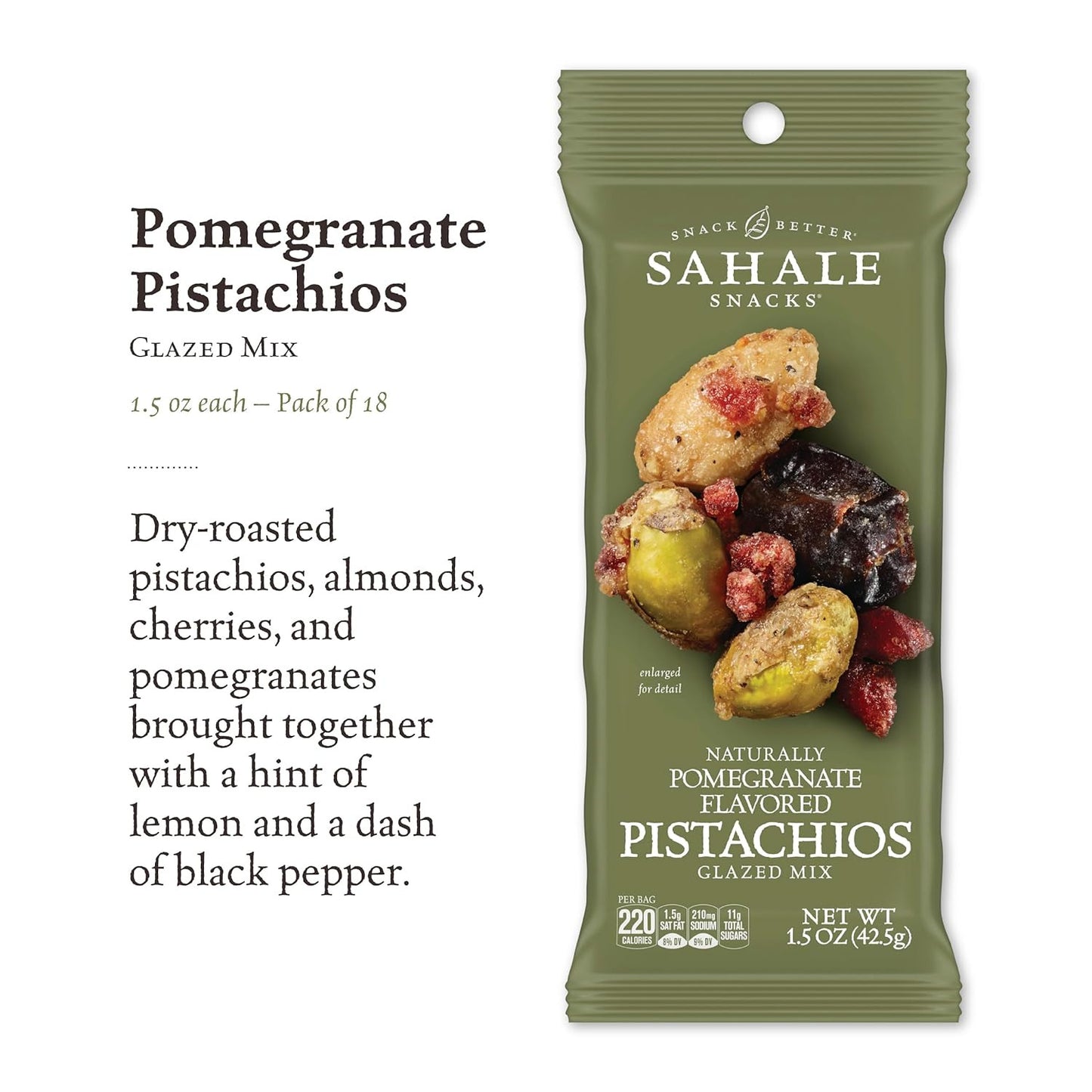 Pomegranate Pistachios Glazed Mix, 1.5 Oz Grab & Go Bags (18 Packs) - Dry-Roaste