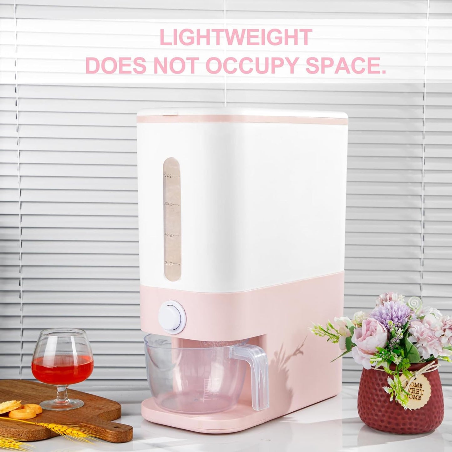 25 Lbs Pink Rice Dispenser, Rice Storage Container, Large Rice Container with Li