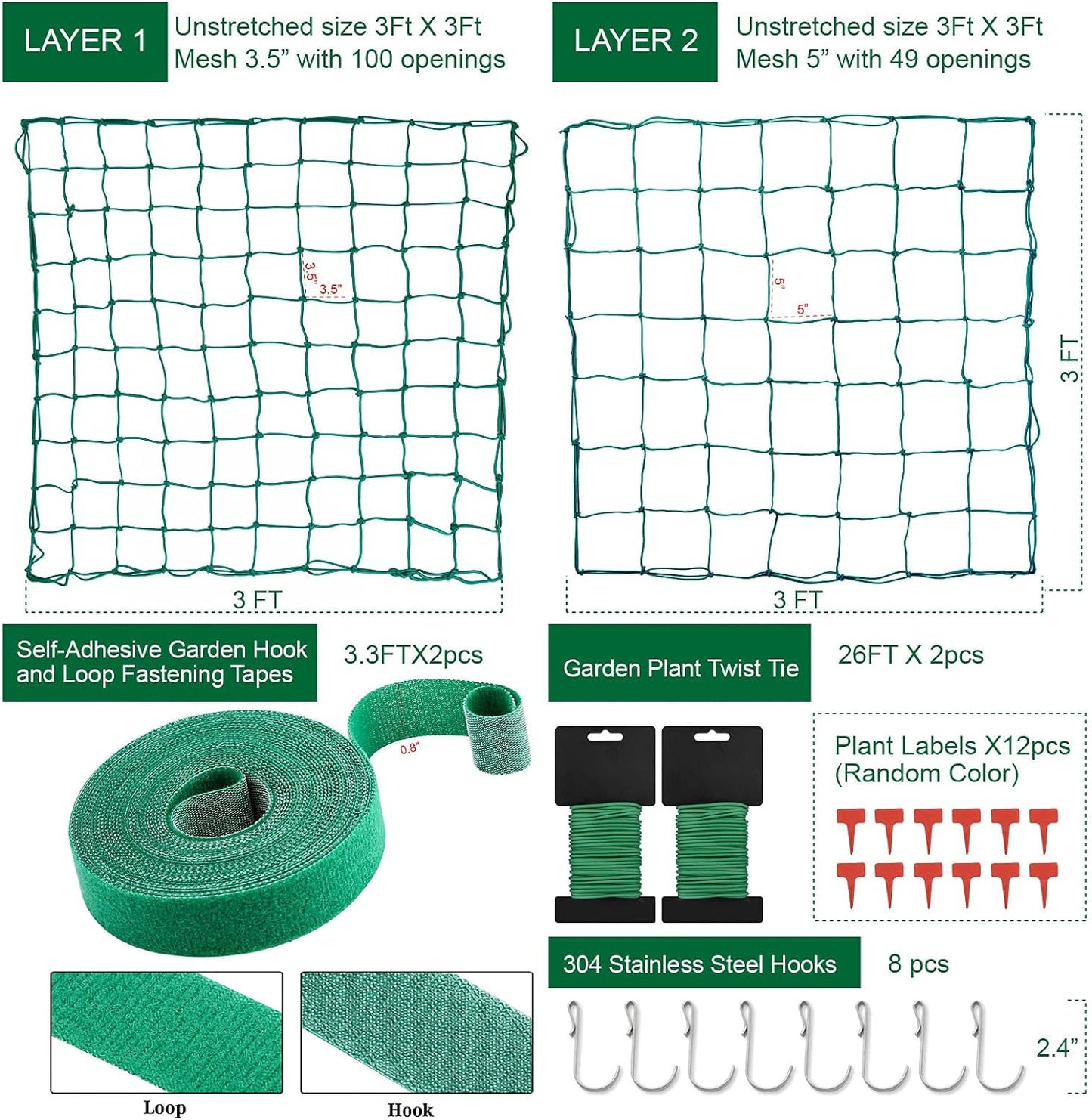 Trellis Netting for 4X4 Ft Grow Tents, Dual-Layer Flexible Net 3X3 Ft with Stain