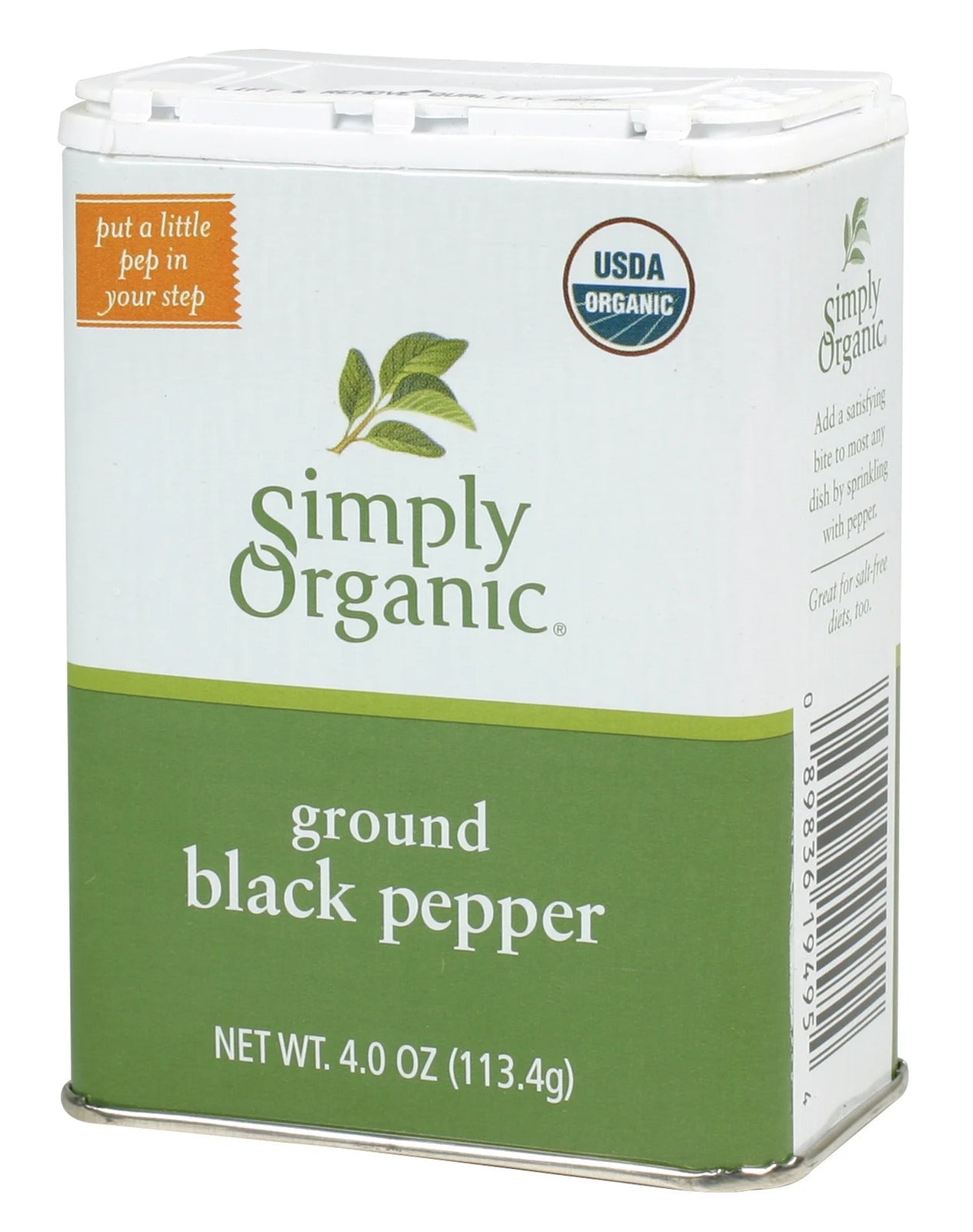 , Organic Ground Black Pepper, GMO Free, 4 Oz Can