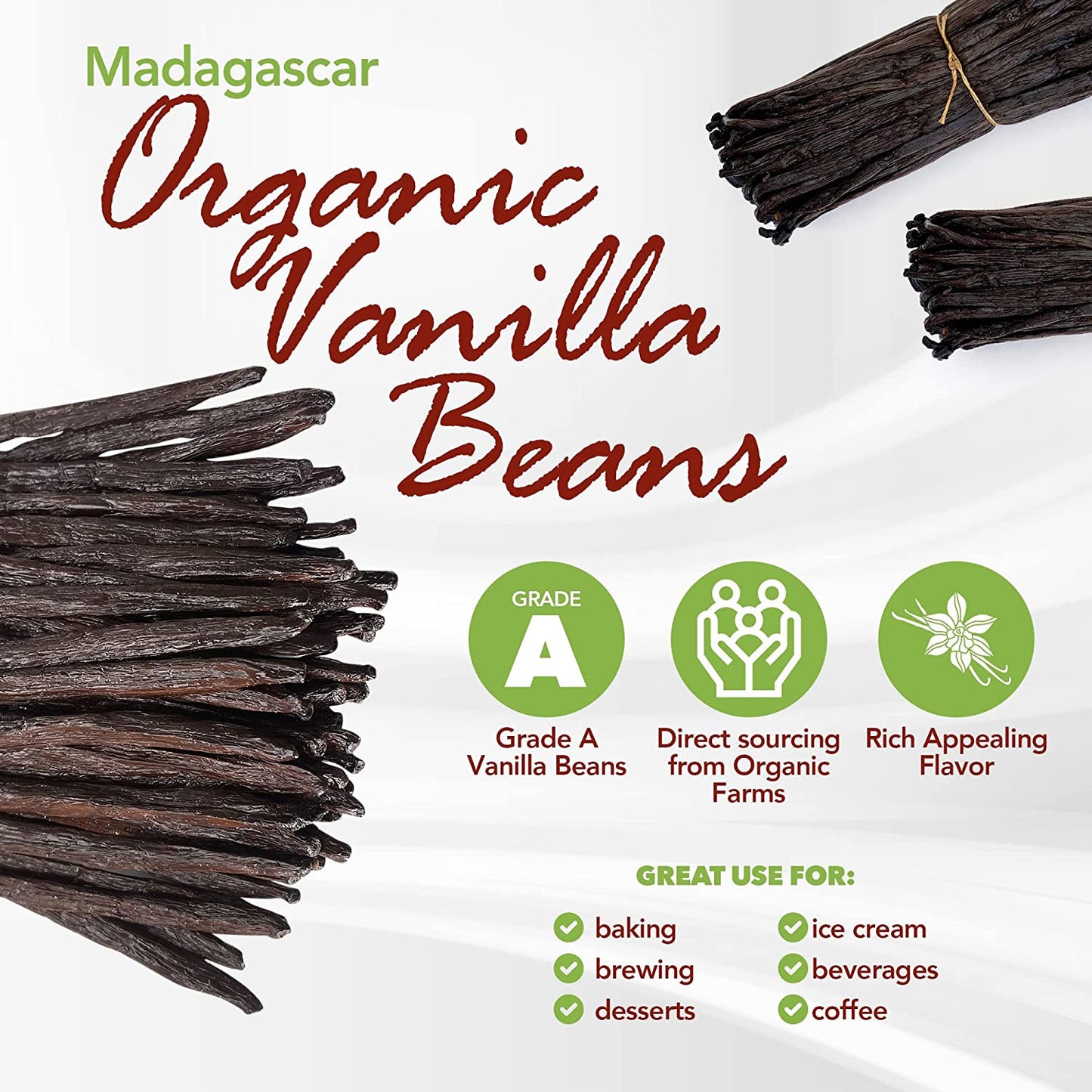 11 Madagascar Organic Vanilla Beans Grade A. Certified USDA Organic. ~6" by FITN