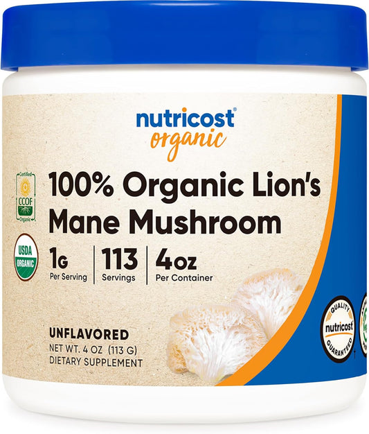 Organic Lion'S Mane Mushroom Powder 4Oz - Certified USDA Organic