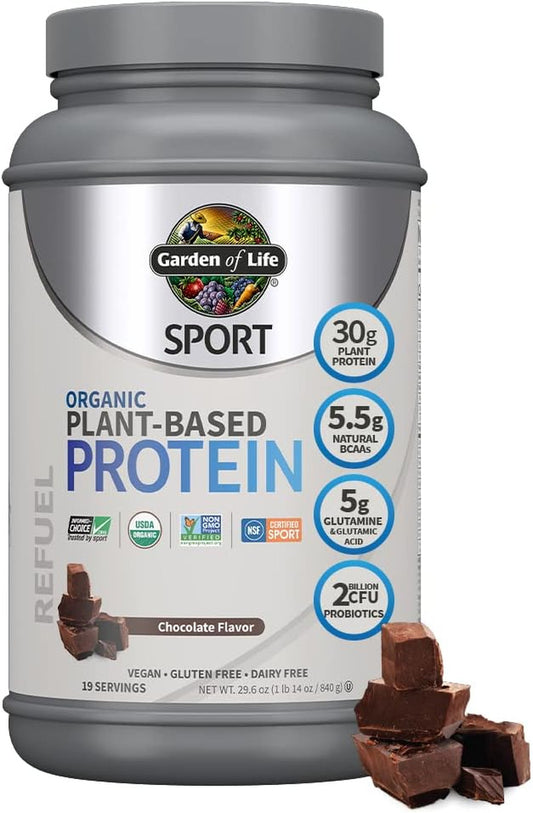 Organic Vegan Sport Protein Powder, Chocolate - Probiotics, Bcaas, 30G Plant Pro