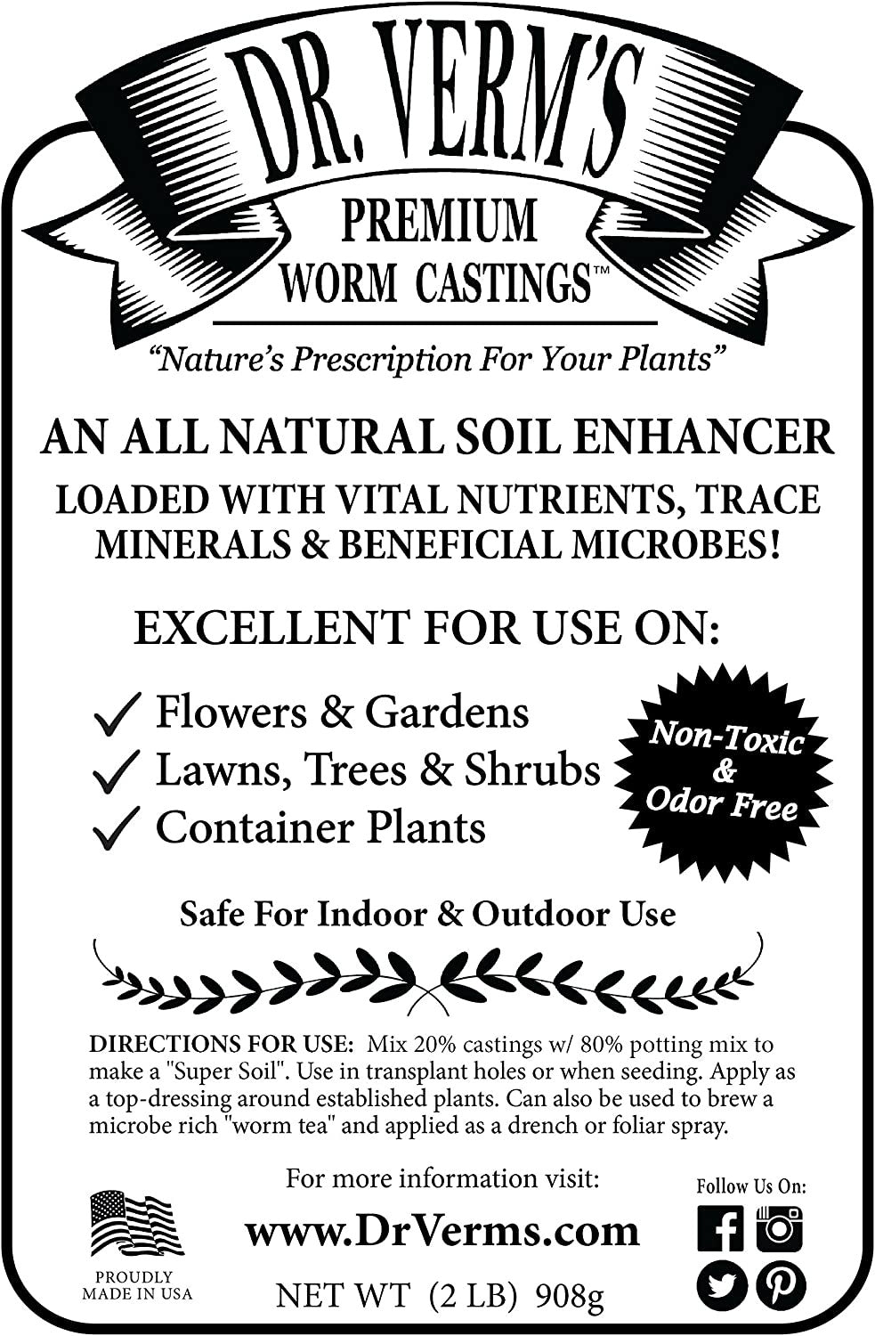 Premium Worm Castings - Organic Soil Builder and Fertilizer (2 LB)