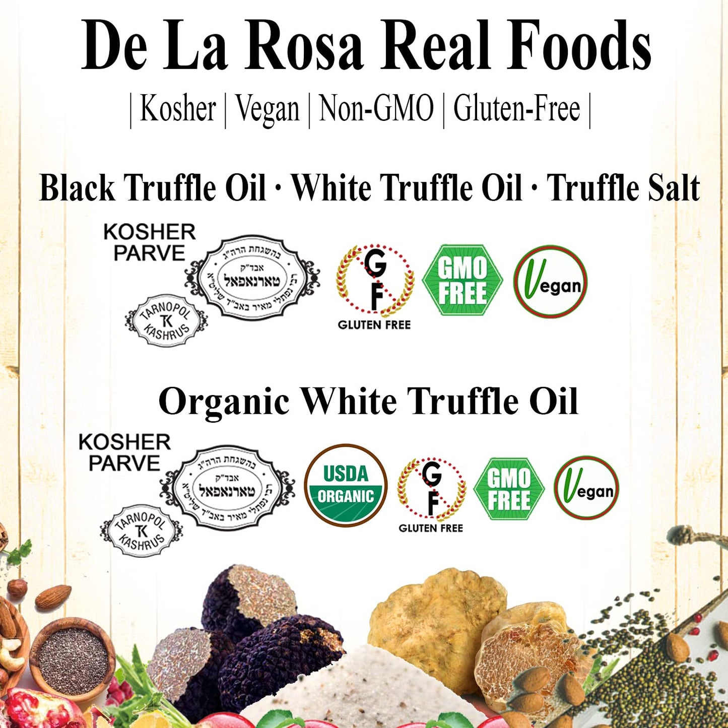 De La Rosa Black Truffle Oil, First Cold Pressed, Vegan, Kosher, Non-Gmo & Glute