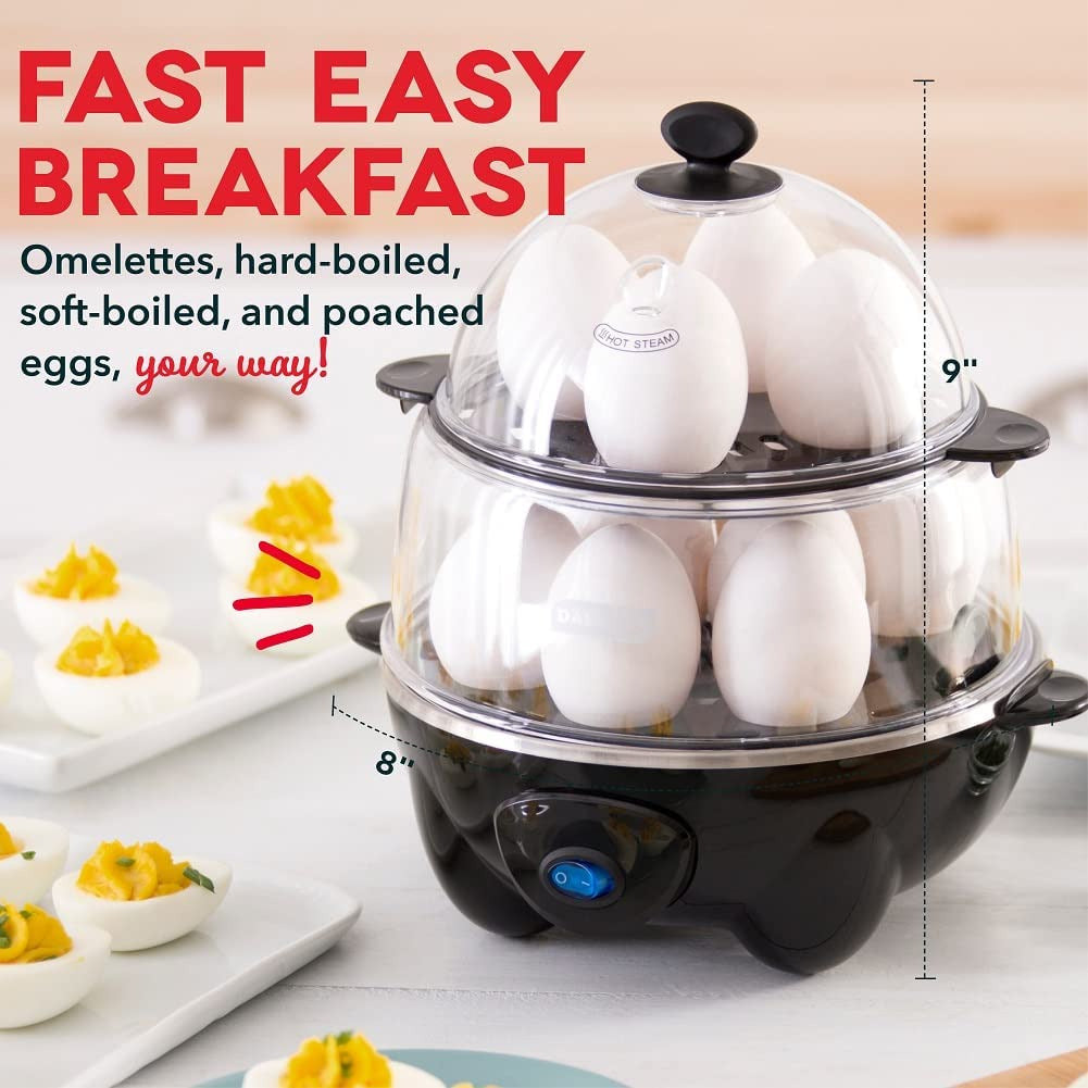 Deluxe Rapid Egg Cooker for Hard Boiled, Poached, Scrambled Eggs, Omelets, Steam