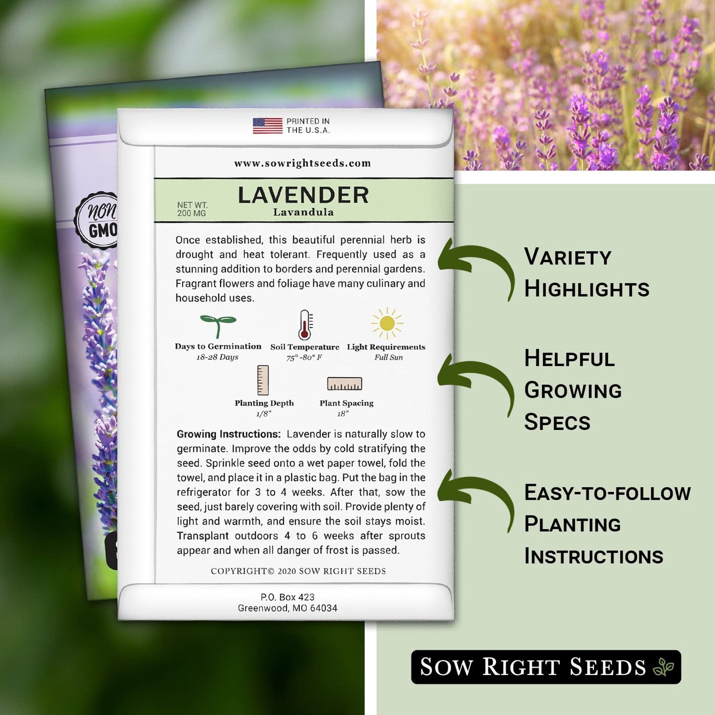 - Lavender Seeds for Planting - Non-Gmo Heirloom Packet with Instructions to Gro