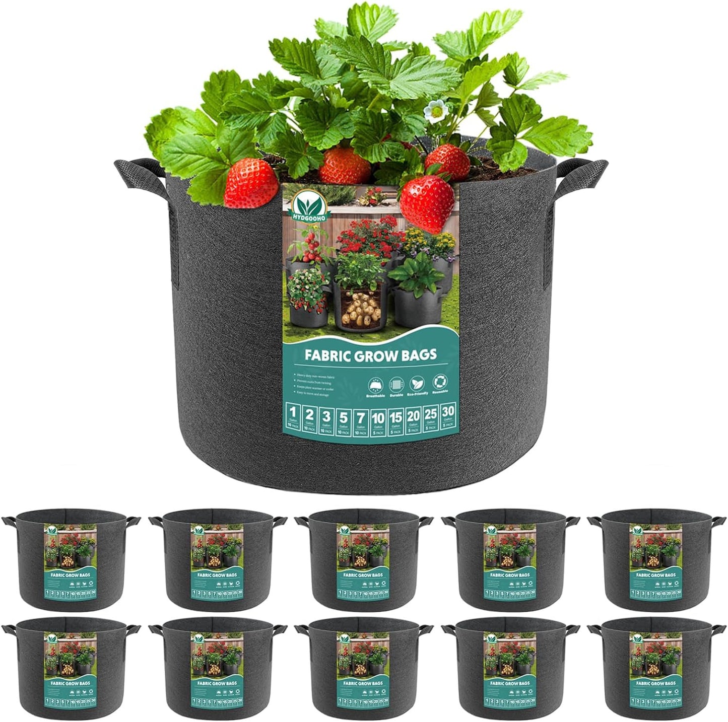 Plant Grow Bags 3 Gallons-10 Pack Multi-Purpose Nonwoven Fabric Pots with Durabl