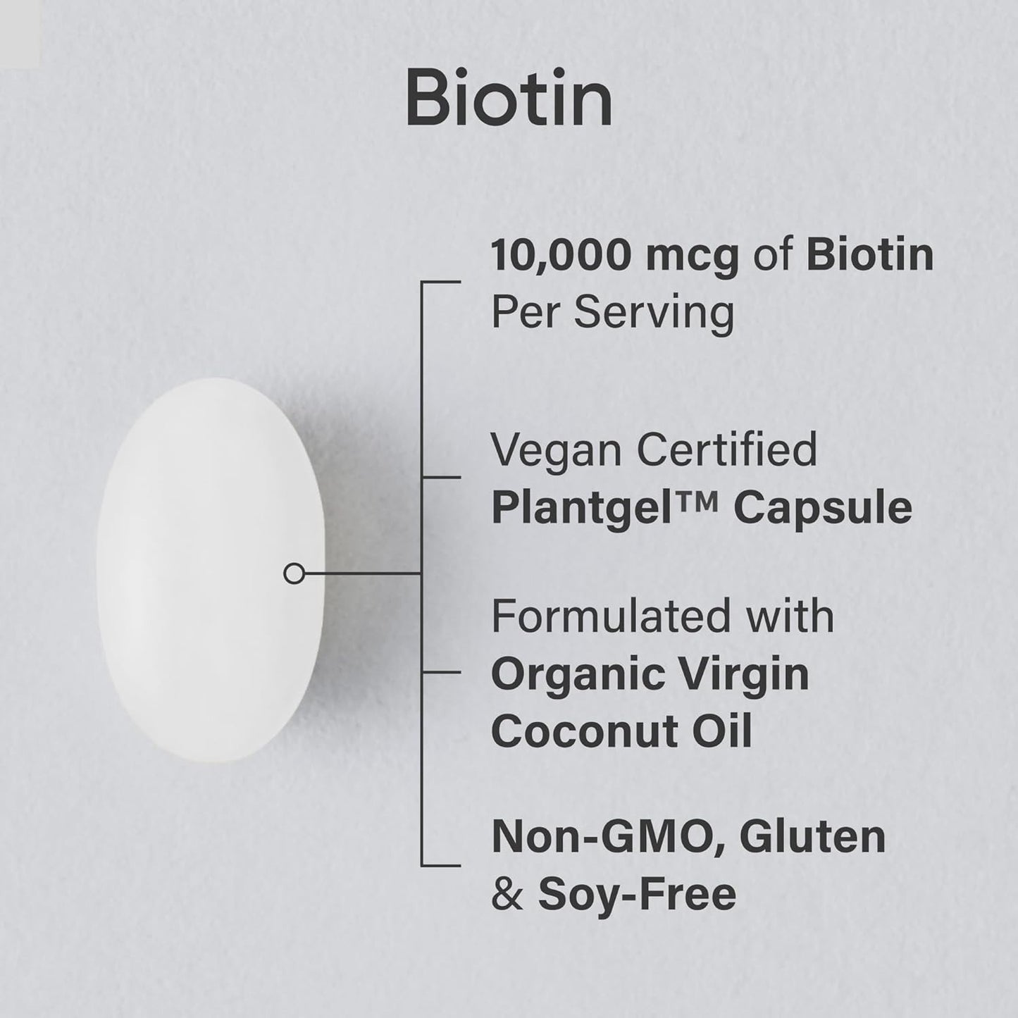 Vegan Biotin 10,000Mcg with Coconut Oil - Max Strength Biotin Vitamin B7 for Ski