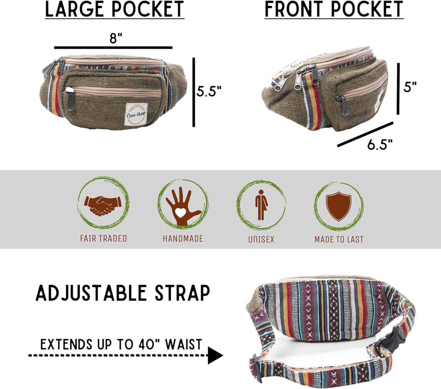 Fanny Pack Waist Hip Bag Handmade from Pure Hemp