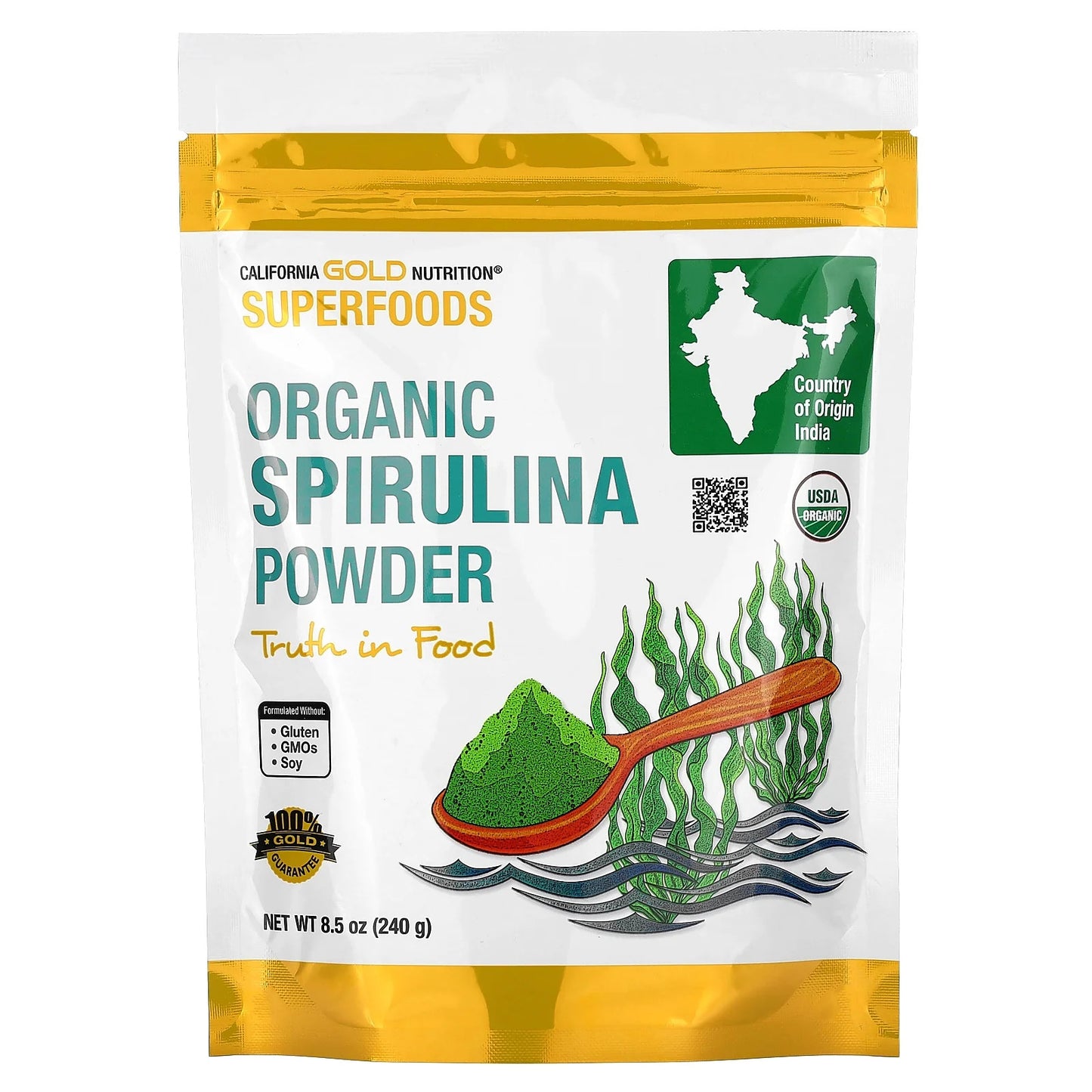 Certified Organic Spirulina Powder, USP Verified, USDA Organic, Non-Gmo, 8.5 Oz