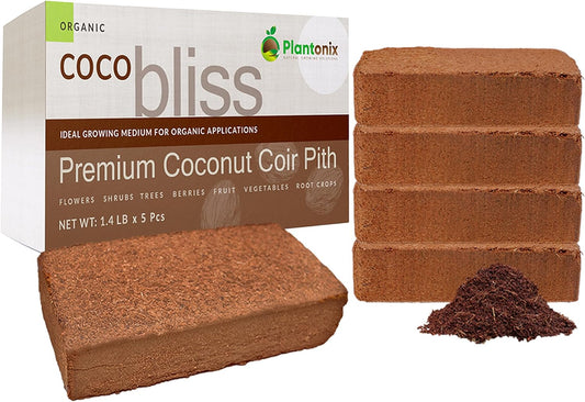 Coco Bliss Coco Coir 650Gm Bricks (5-Pack) - Organic Coco Coir for Plants, Herbs