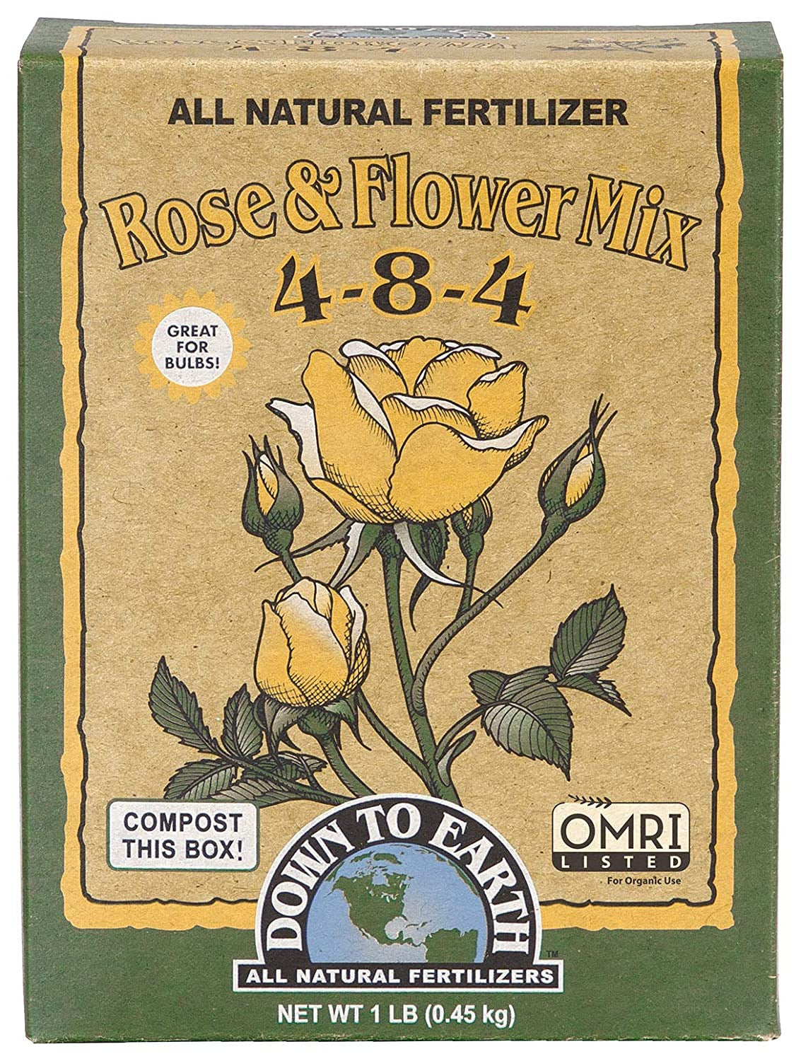 Down to Earth All Natural Rose & Flower Bulb Fertilizer Mix 4-8-4, 1 Lb