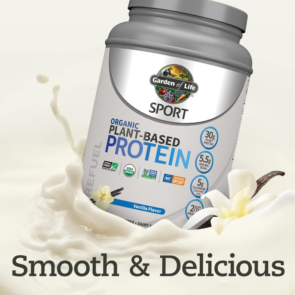 Organic Vegan Sport Protein Powder, Vanilla - Probiotics, Bcaas, 30G Plant Prote