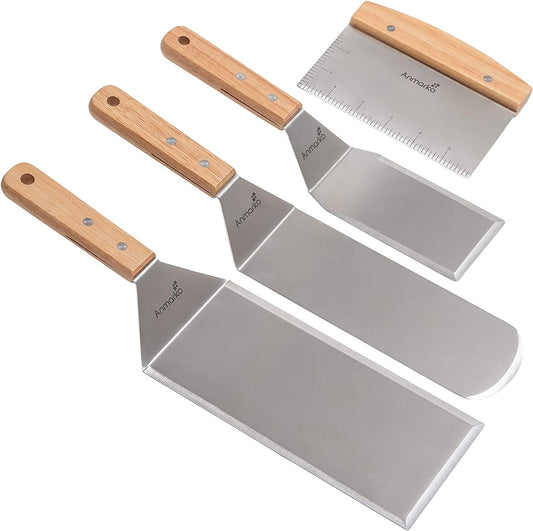 Stainless Steel Metal Spatula Set - Teppaniyaki Spatulas - Griddle Scraper Flat