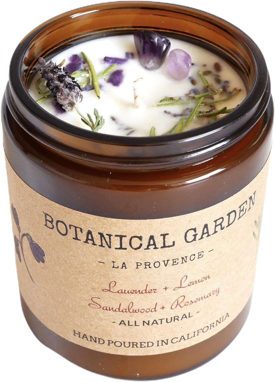 Aromatherapy Organic Lavender Natural Soy Wax Candle | Dry Flowers - Rosemary Sa