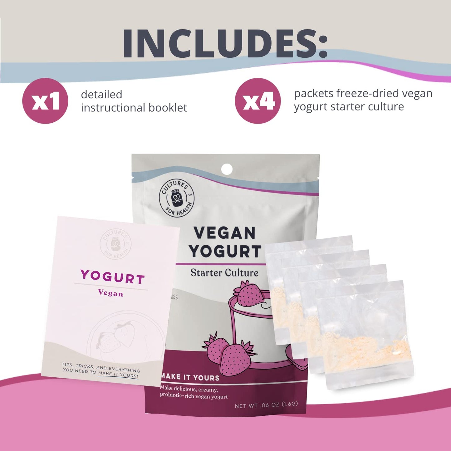 Vegan Yogurt Starter Culture | 4 Packets Direct-Set Active Cultures | DIY Dairy