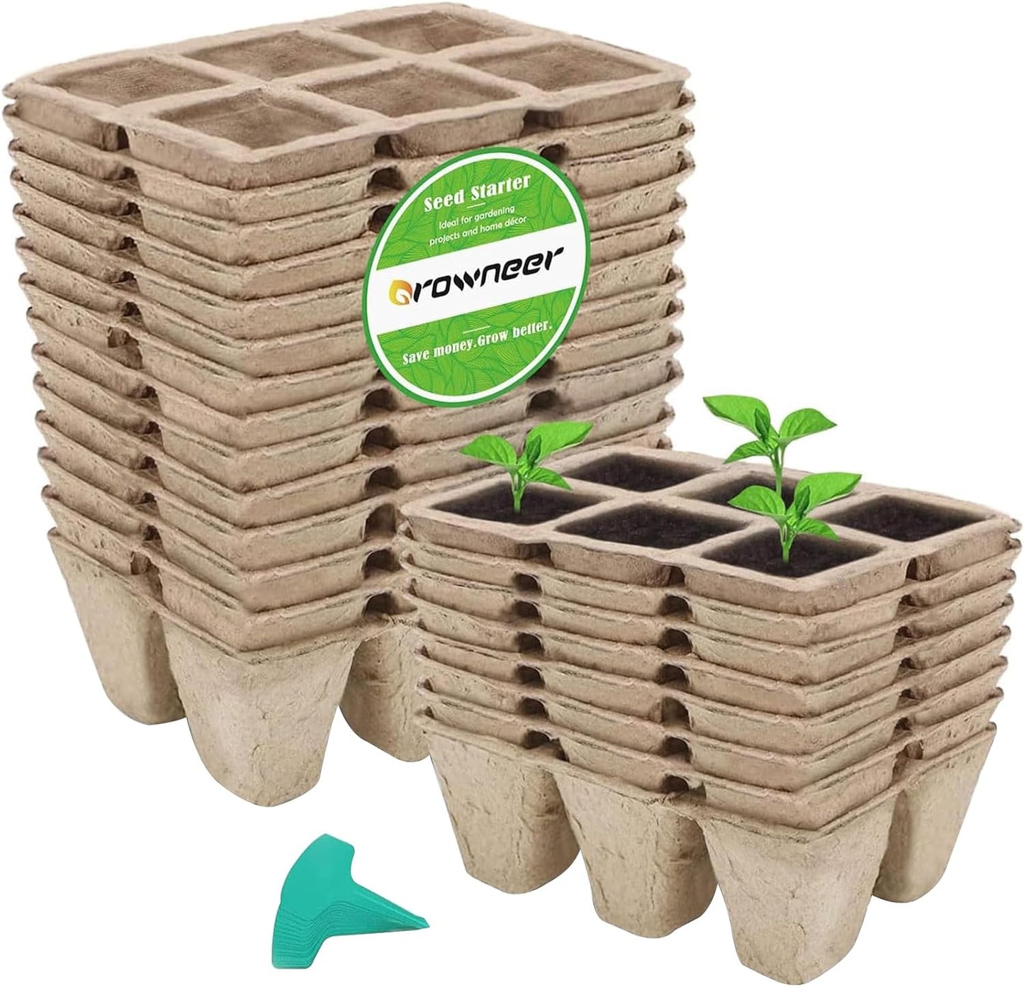 144 Cells Peat Pots Seed Starter Trays, 24 Packs Biodegradable Seedling Pots Ger