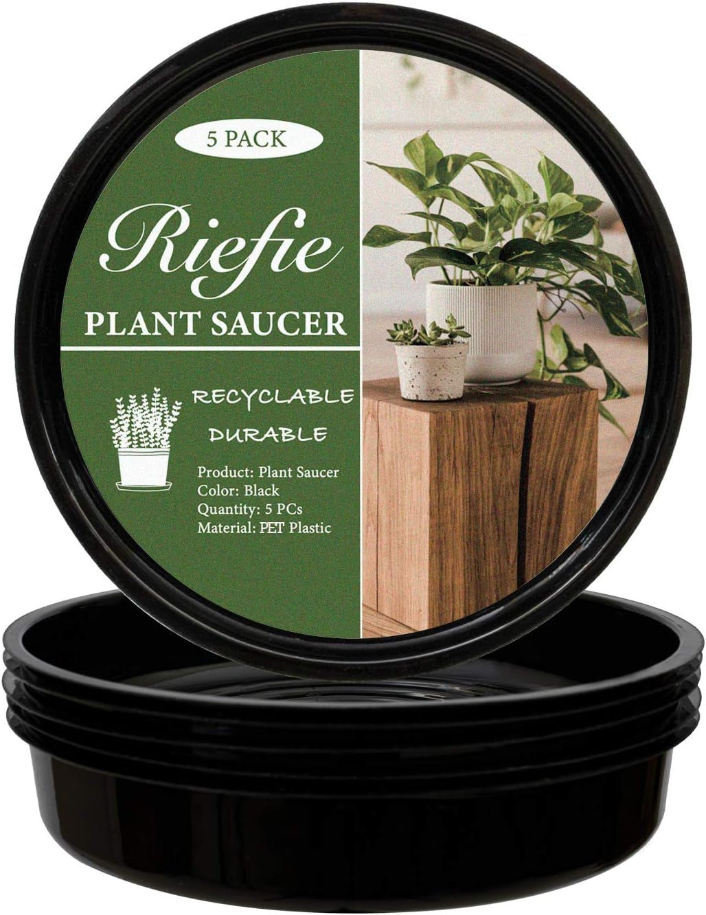 5 Pack of 6 Inch Plastic Plant Saucer, Black round Drip Trays for Indoors & Outd