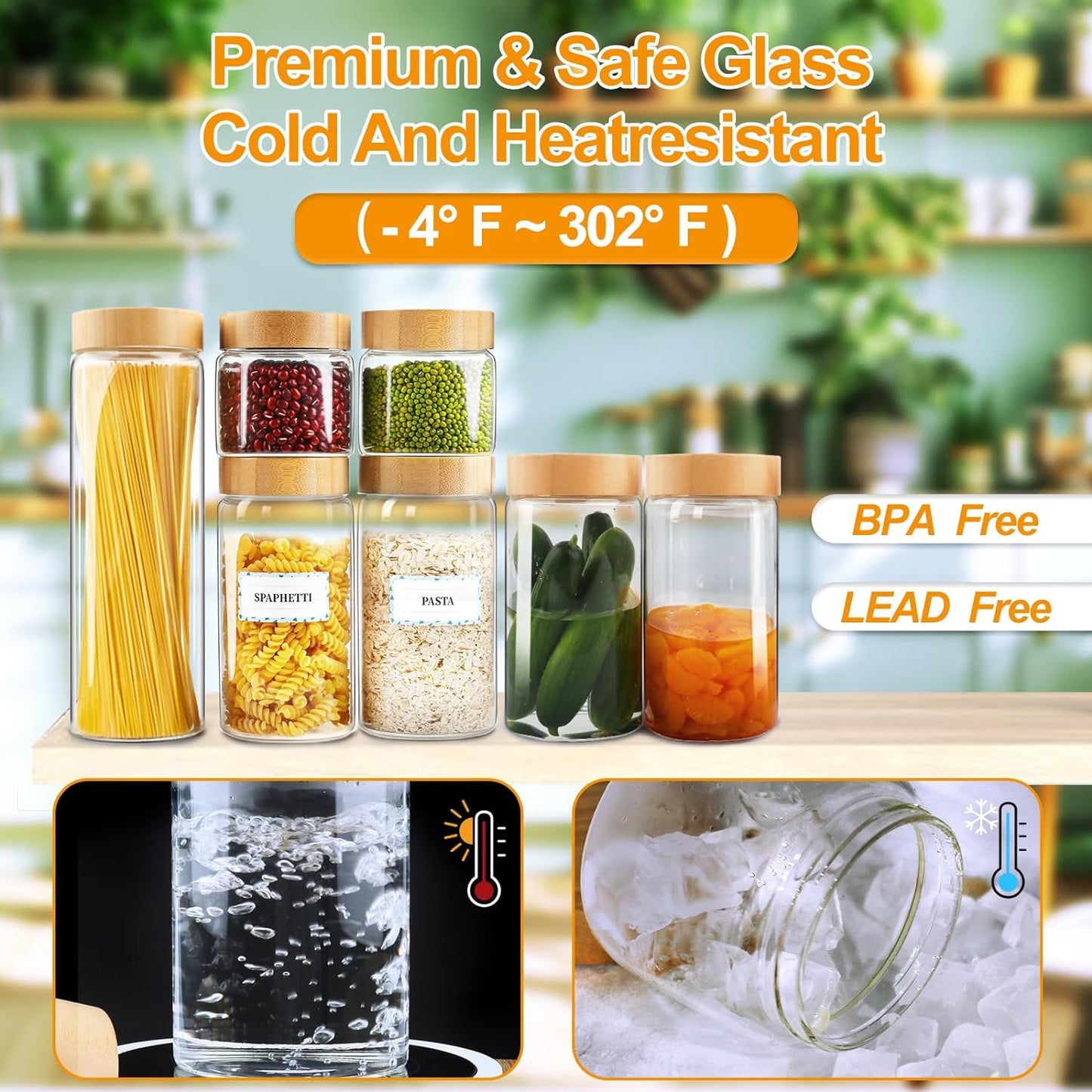 80Oz Glass Storage Containers with Bamboo Lid, Glass Jars with Airtight Lid, 3 P