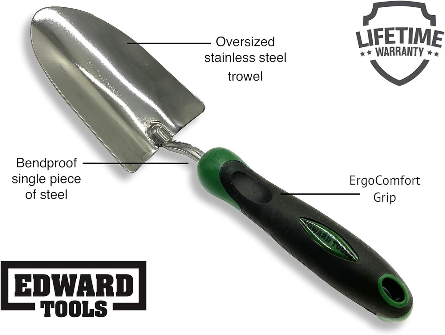 Bend-Proof Garden Trowel - Heavy Duty Polished Stainless Steel - Rust Resistant