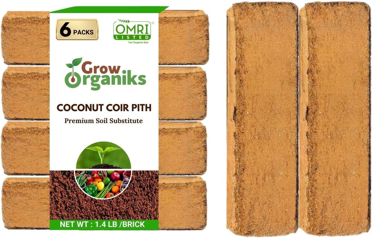 Coco Coir Pith,Coco Peat Brick-1.4 Lbs EA,(6 Bricks), OMRI Listed for Organic Us