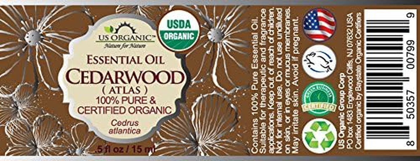 100% Pure Cedarwood Essential Oil (Atlas) - USDA Certified Organic, Steam Distil