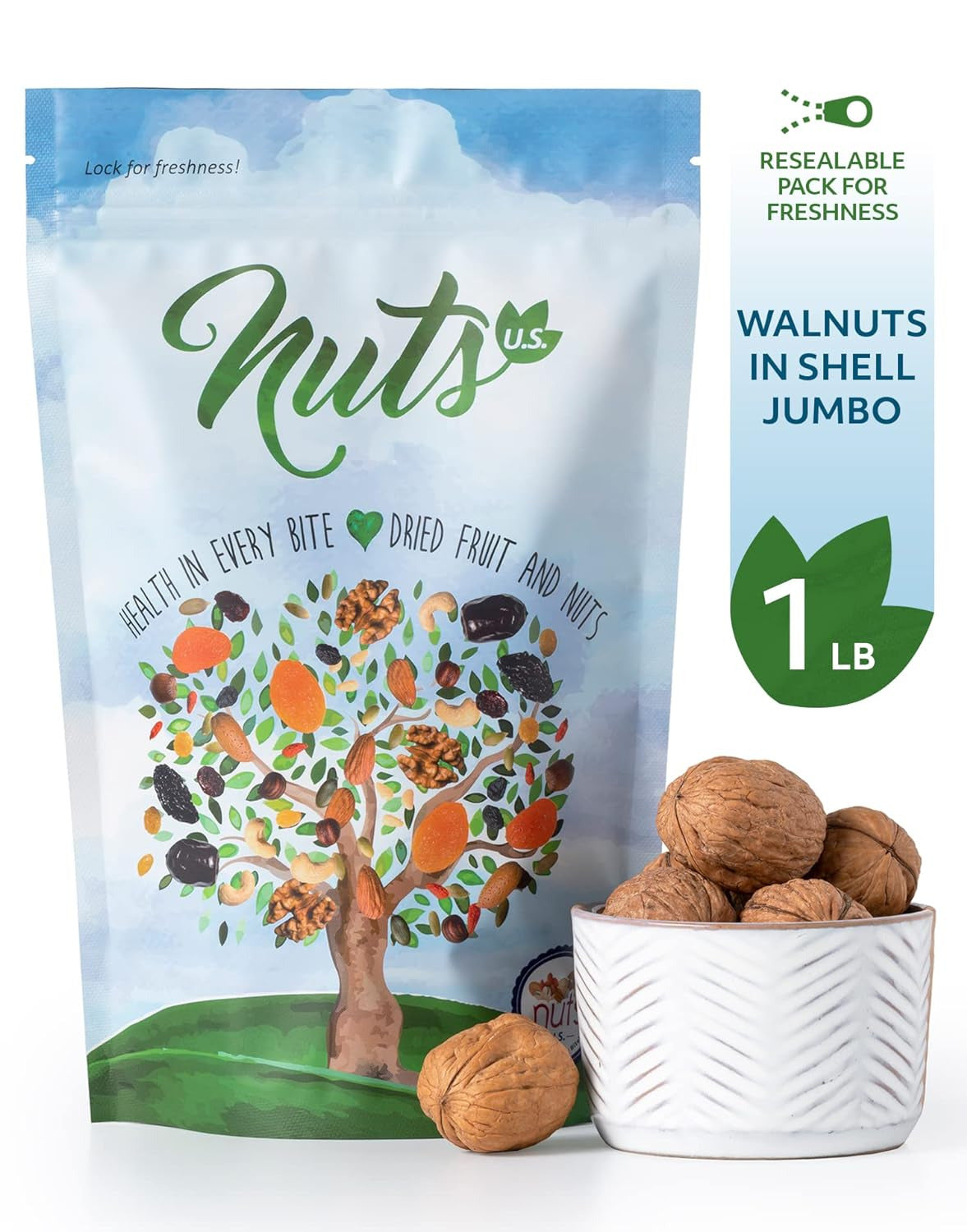 NUTS U.S. - Walnuts in Shell | Grown and Packed in California | Jumbo Size and C