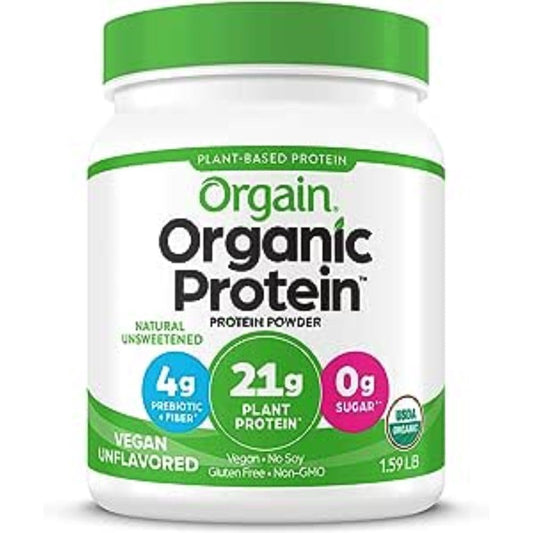 Organic Vegan Protein Powder, Natural Unsweetened - 21G of Plant Protein, 4G Pre