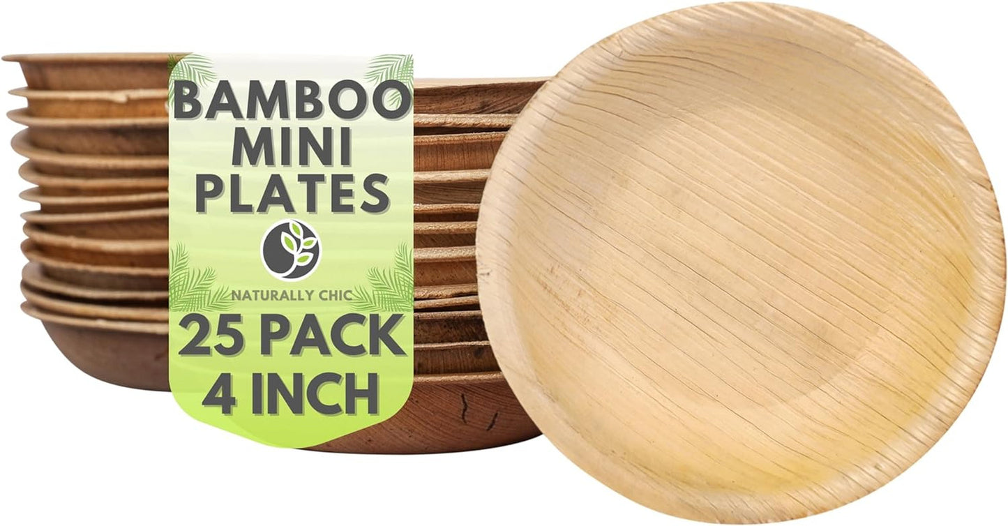 4 Inch Palm Leaf Mini Plates for Sauces, Salad Dressing - Tiny Disposable Soy Sa