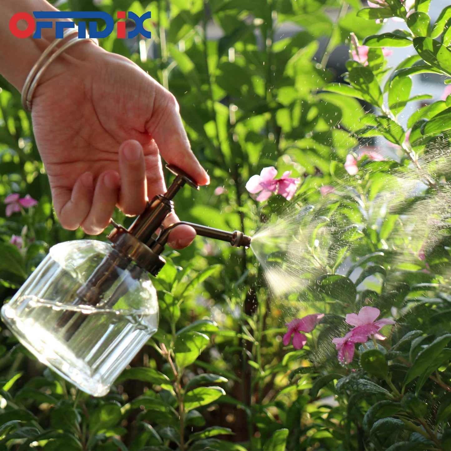 Transparent Glass Watering Spray Bottle,Plant Mister with Plastic Bronze Plastic