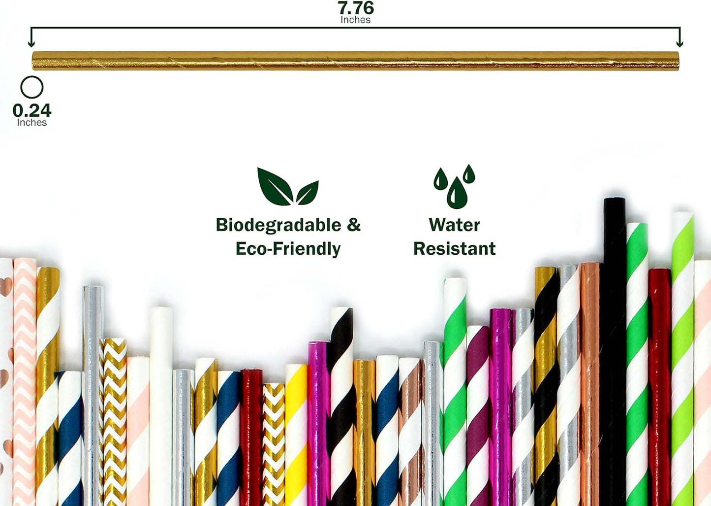 150-Pack Biodegradable Gold Paper Straws - Disposable Drinking Gold Straws - Gol