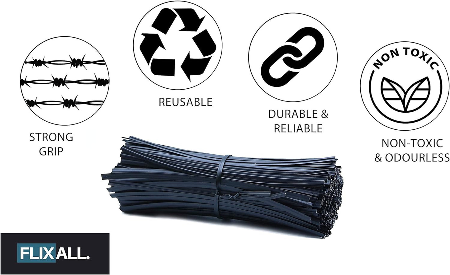 5 Inches Twist Ties Pack of 100 - Premium Quality Reusable Black Plastic Coated