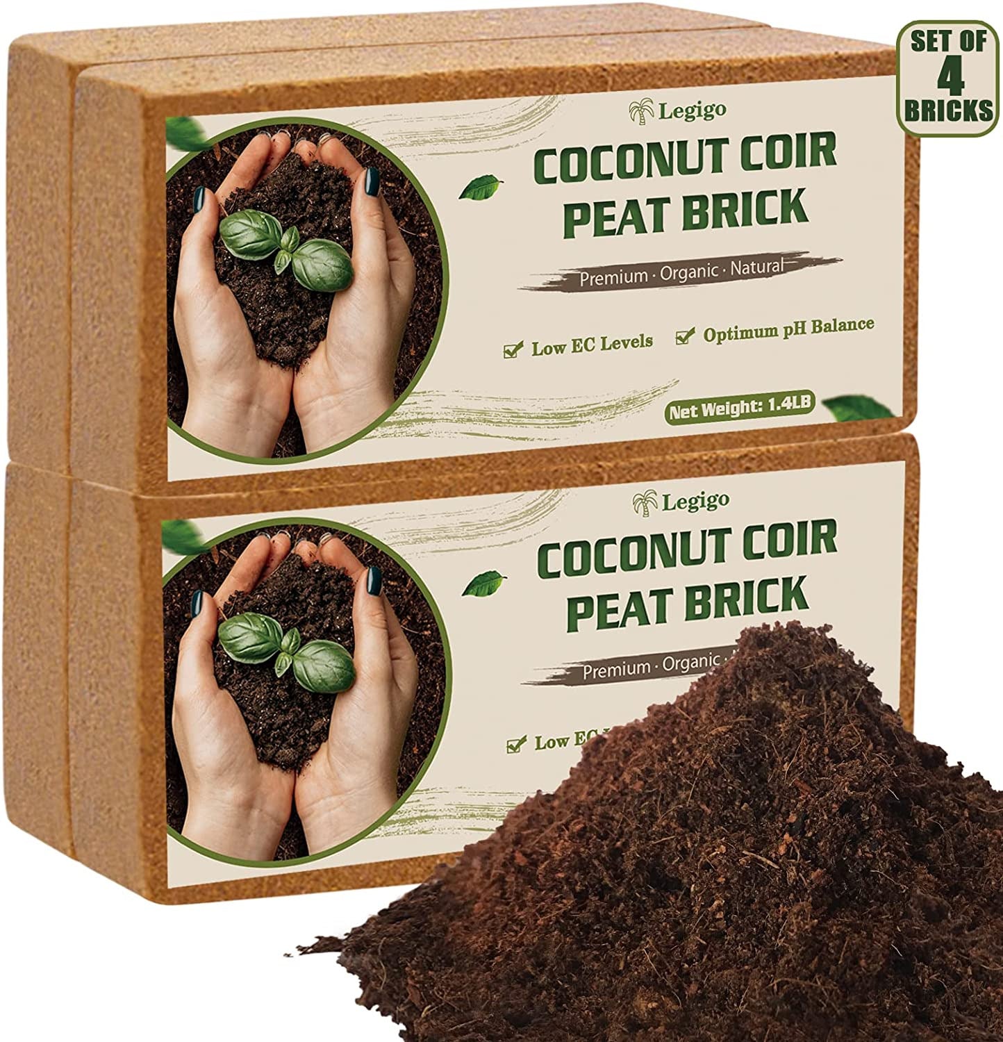 4 Pack Premium Coco Coir Brick for Plants- 100% Organic Compressed Coconut Coir